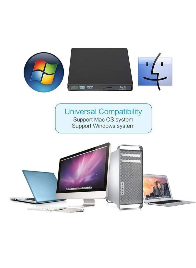 External Drive USB 2.0 Ultra Slim CD/DVD ROM  RW Burner Player Rewriter for All Laptop Notebook Desktop with Windows 7 8 10 XP MAC Black  - Image 3