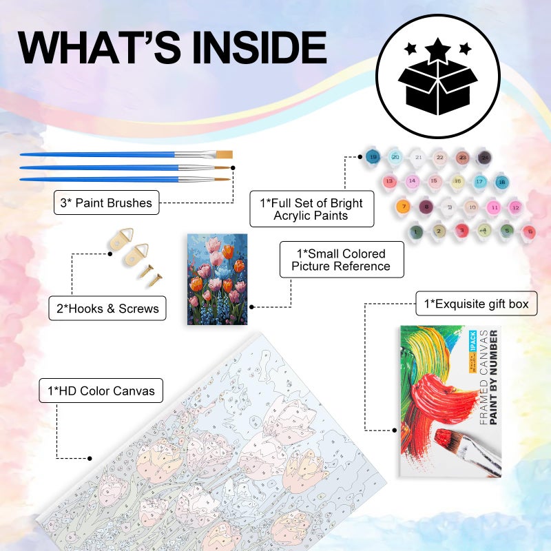 Yezavesu Framed Paint by Numbers Kit for Adults Beginner & Kids Ages 8-12, Easy Flower Paint by Numbers with Frame, DIY Number Painting for Adults Colorful Flowers for Home Wall Decor Gift 8X 12 inch - Image 5
