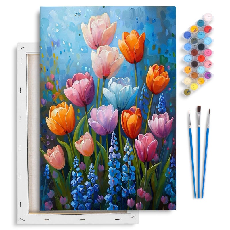 Yezavesu Framed Paint by Numbers Kit for Adults Beginner & Kids Ages 8-12, Easy Flower Paint by Numbers with Frame, DIY Number Painting for Adults Colorful Flowers for Home Wall Decor Gift 8X 12 inch - Image 1