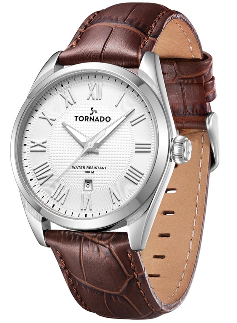 TORNADO Men's Leather Analog Watch T8007-SLDW - 42x48 mm - Image 2