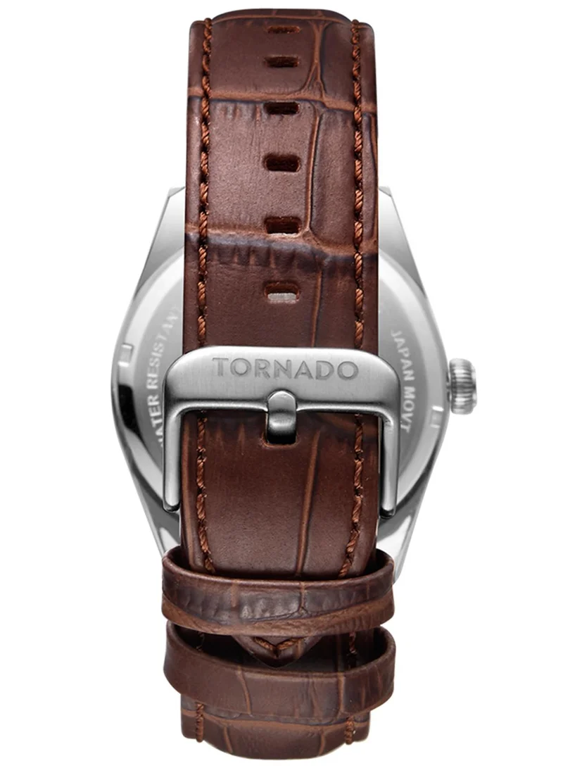 TORNADO Men's Leather Analog Watch T8007-SLDW - 42x48 mm