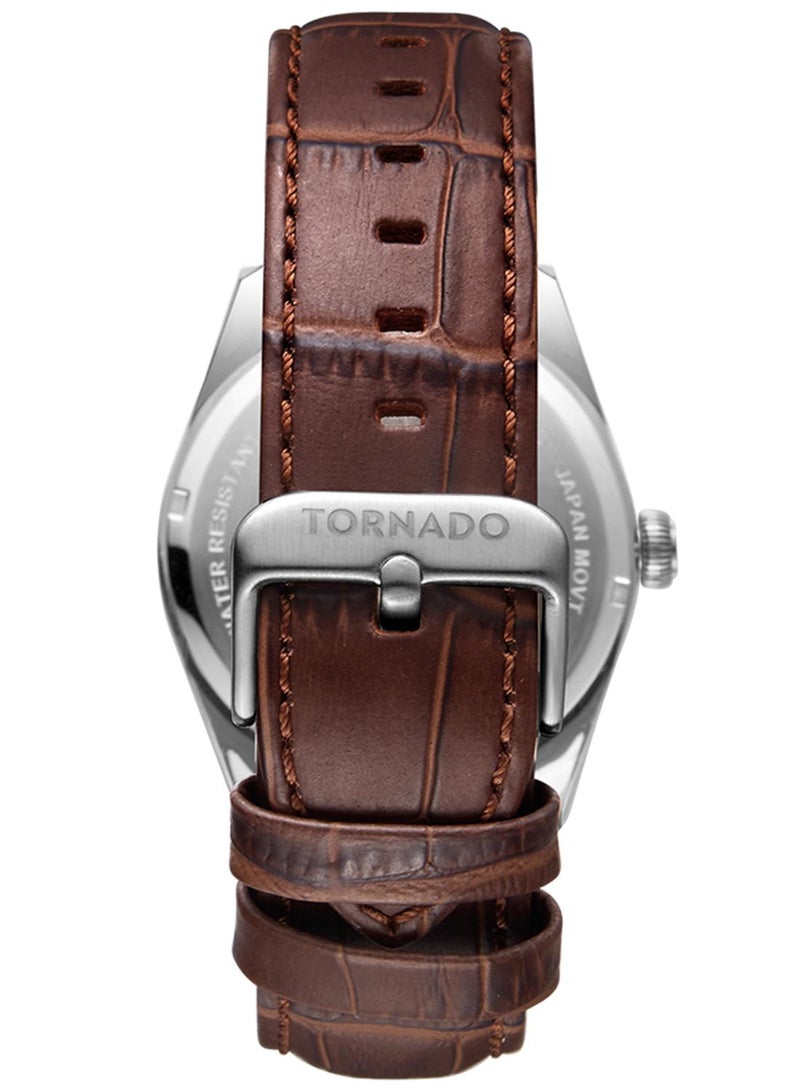 TORNADO Men's Leather Analog Watch T8007-SLDW - 42x48 mm - Image 3