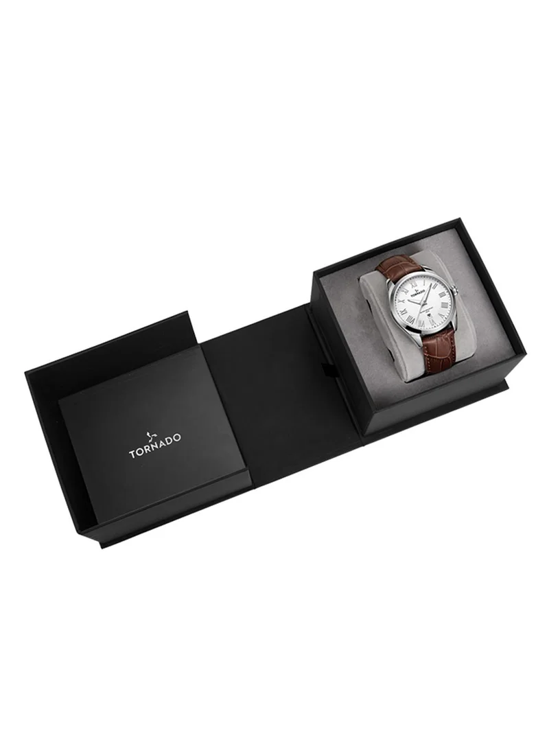 TORNADO Men's Leather Analog Watch T8007-SLDW - 42x48 mm