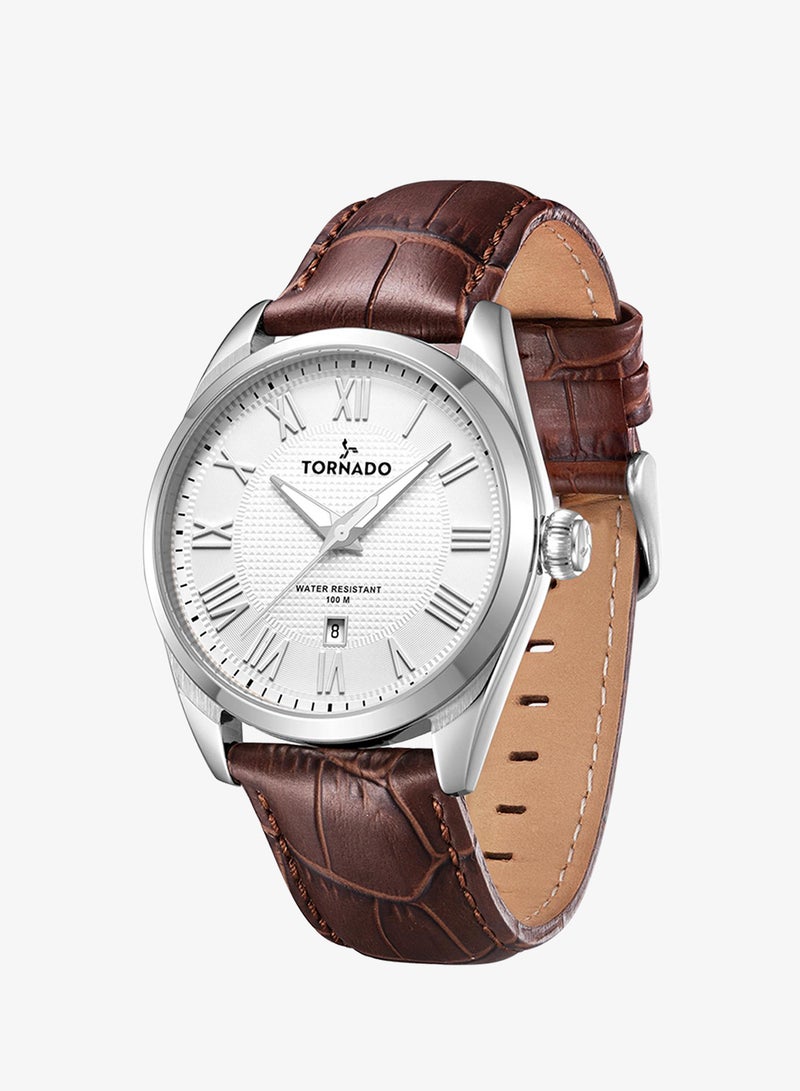 TORNADO Men's Genuine Leather with crocodile pattern 3H with date Display Watch T8007-SLDW - 42mm mm - Image 2