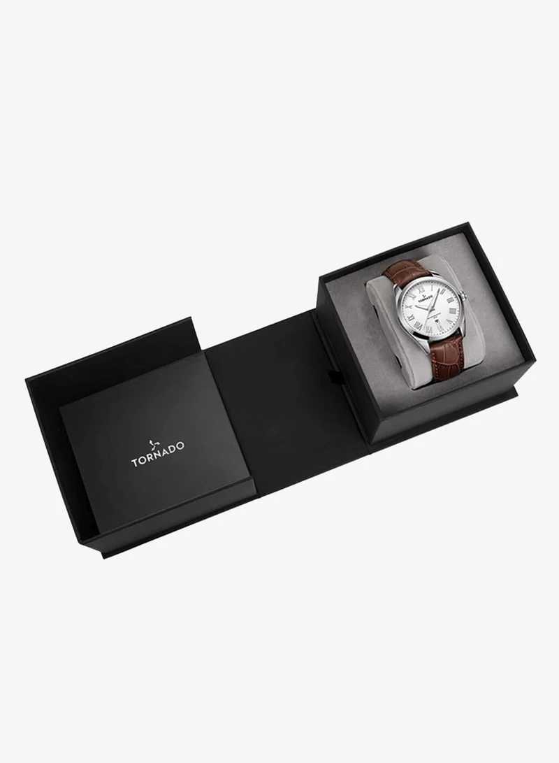 Tornado White Men's Genuine Leather with crocodile pattern 3H with date Display Watch T8007-SLDW - 42mm mm for Men | Best Price UAE