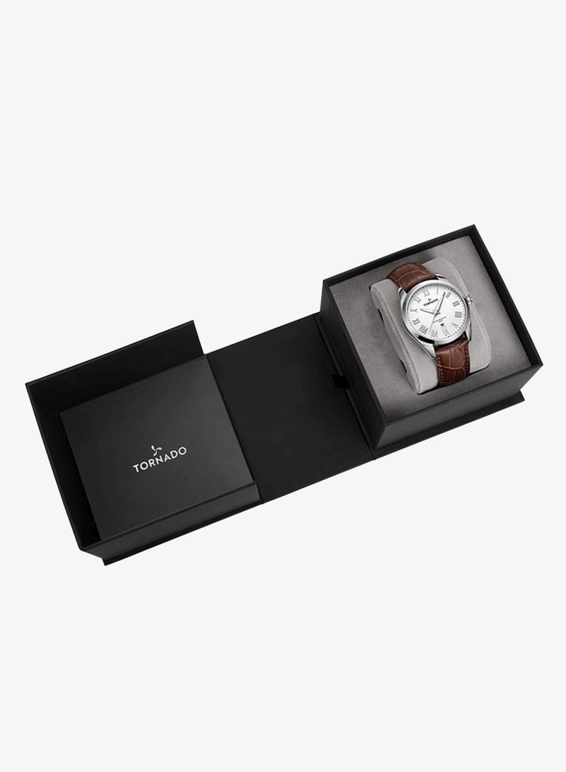 TORNADO Men's Genuine Leather with crocodile pattern 3H with date Display Watch T8007-SLDW - 42mm mm - Image 4