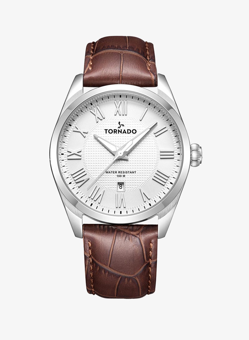 TORNADO Men's Genuine Leather with crocodile pattern 3H with date Display Watch T8007-SLDW - 42mm mm - Image 1
