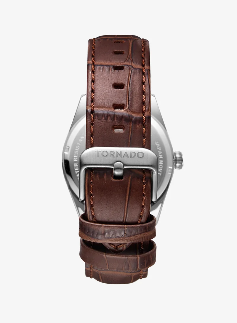 Tornado White Men's Genuine Leather with crocodile pattern 3H with date Display Watch T8007-SLDW - 42mm mm for Men | Best Price UAE
