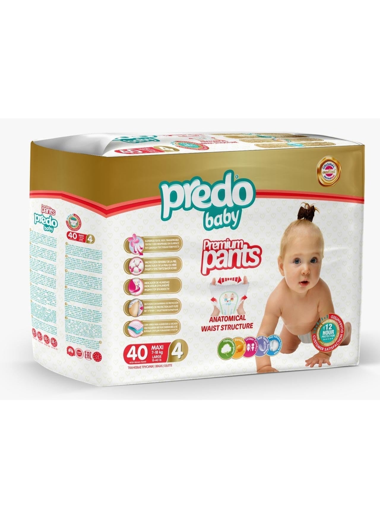 Predo Baby Premium Pants, Maxi 7-18kg, Size 4, 40 pieces