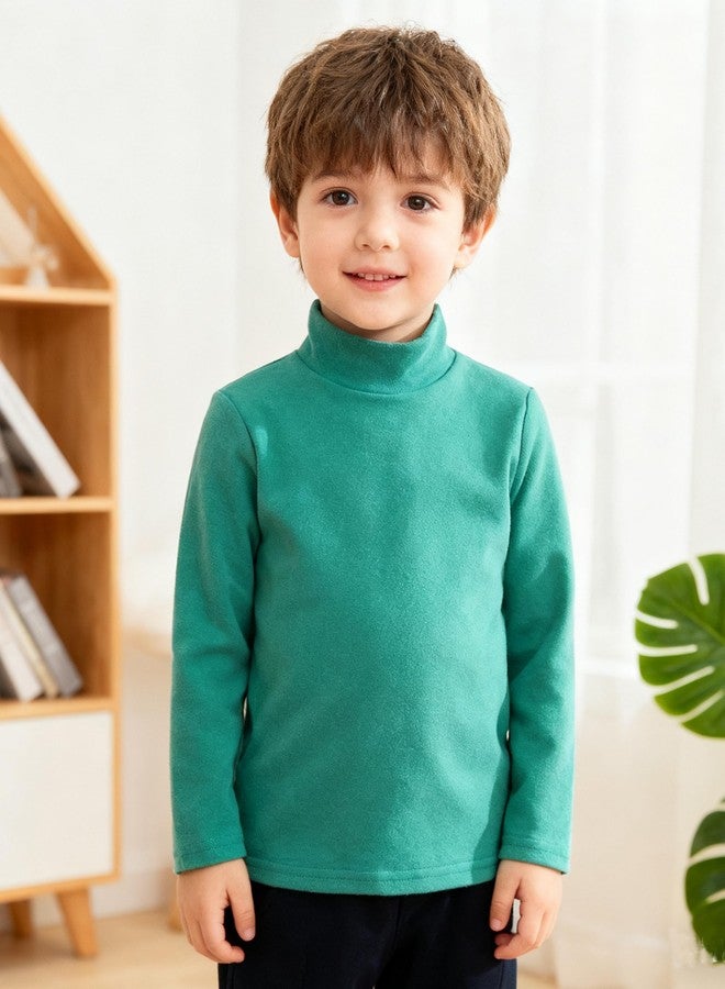 Volunboy Toddler Turtleneck Boys Long Sleeve Pullover Shirts Unisex Cotton Warm High Neck Basic Tees Fall Winter Thermal Tops (Green+White+Blue, 4-5T) - Image 2