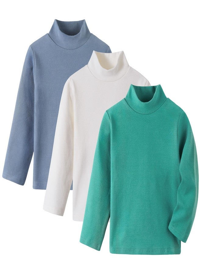 Volunboy Toddler Turtleneck Boys Long Sleeve Pullover Shirts Unisex Cotton Warm High Neck Basic Tees Fall Winter Thermal Tops (Green+White+Blue, 4-5T) - Image 1
