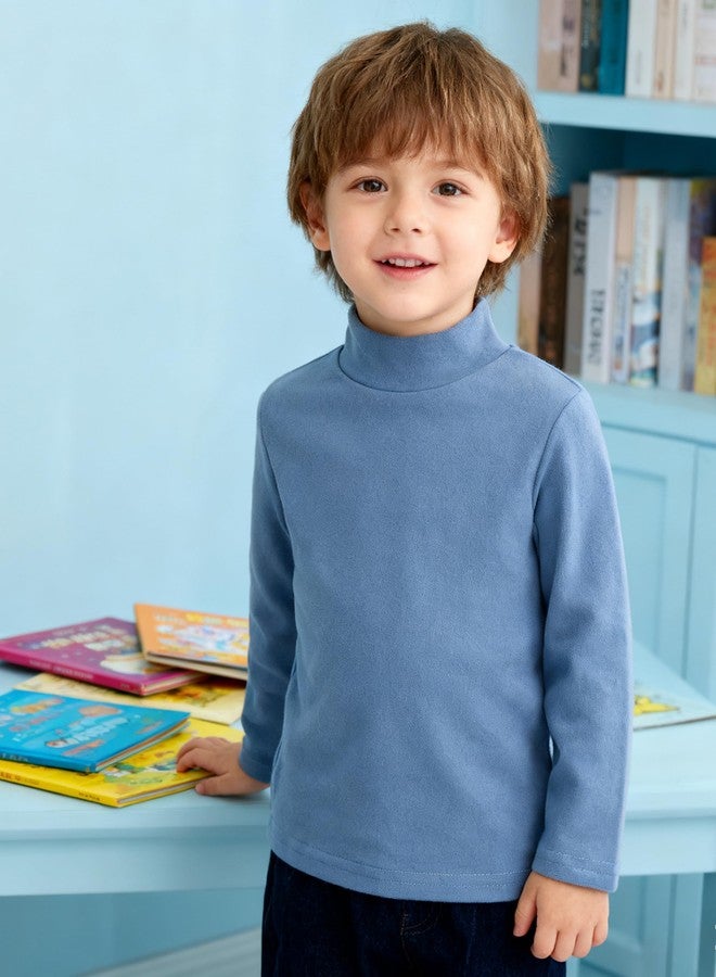 Volunboy Toddler Turtleneck Boys Long Sleeve Pullover Shirts Unisex Cotton Warm High Neck Basic Tees Fall Winter Thermal Tops (Green+White+Blue, 4-5T) - Image 3