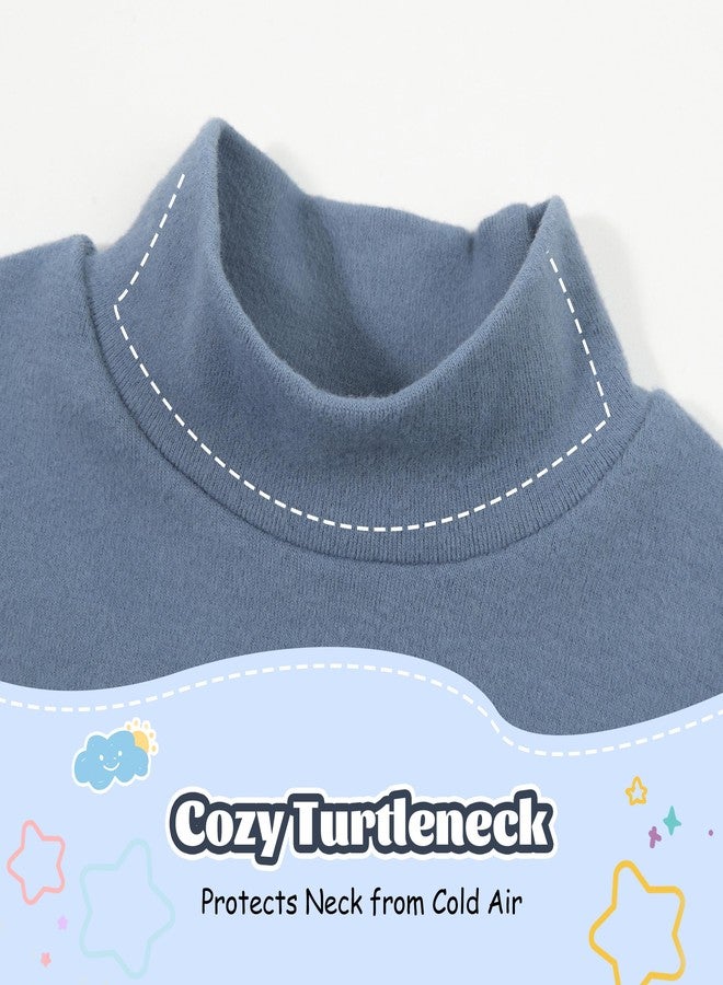 Volunboy Toddler Turtleneck Boys Long Sleeve Pullover Shirts Unisex Cotton Warm High Neck Basic Tees Fall Winter Thermal Tops (Green+White+Blue, 4-5T) - Image 5
