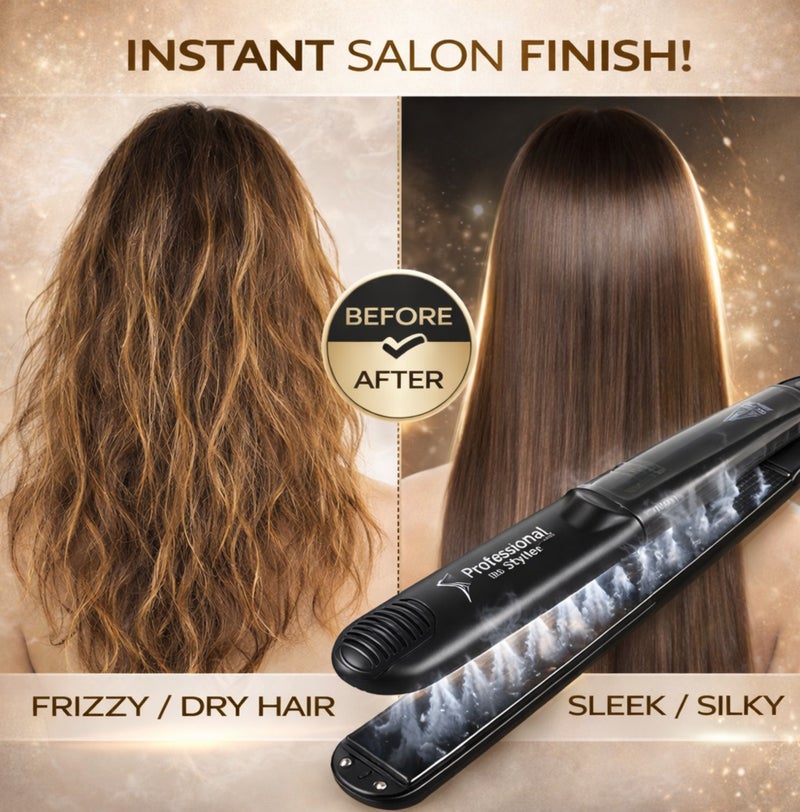 PROFESSIONAL Hair Professional Salon Ceramic Tourmaline Vapor Steam Flat Iron Hair Straightener Dual Voltage 2 in 1 Straightening Curling Led Display with Adjustable Temperature - Image 3