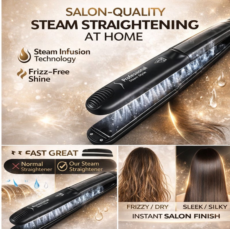 PROFESSIONAL Hair Professional Salon Ceramic Tourmaline Vapor Steam Flat Iron Hair Straightener Dual Voltage 2 in 1 Straightening Curling Led Display with Adjustable Temperature - Image 5