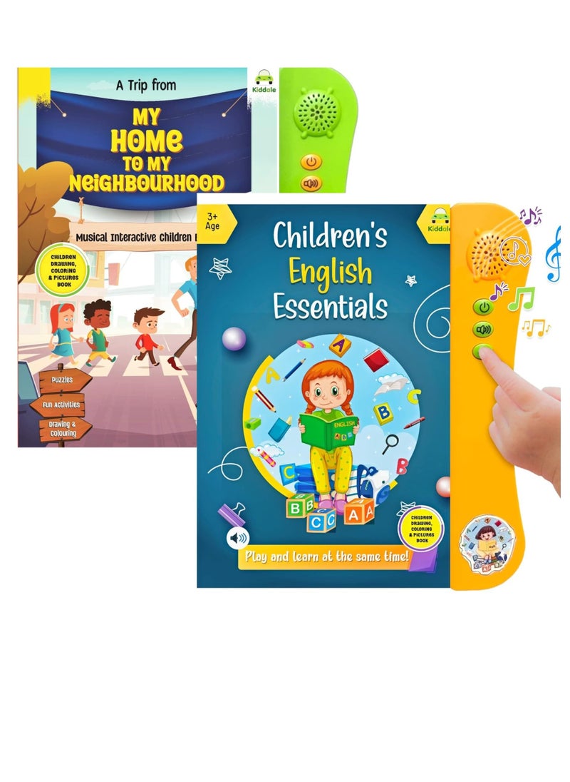 Kiddale - Pack of 2 Musical Interactive Children Sound Books: My Home to Neighbourhood & English Essentials|Gift for 3+ Yrs Baby|E Learning Book|Smart Intelligent Activity Books|Rhymes|Talking Book - Image 1