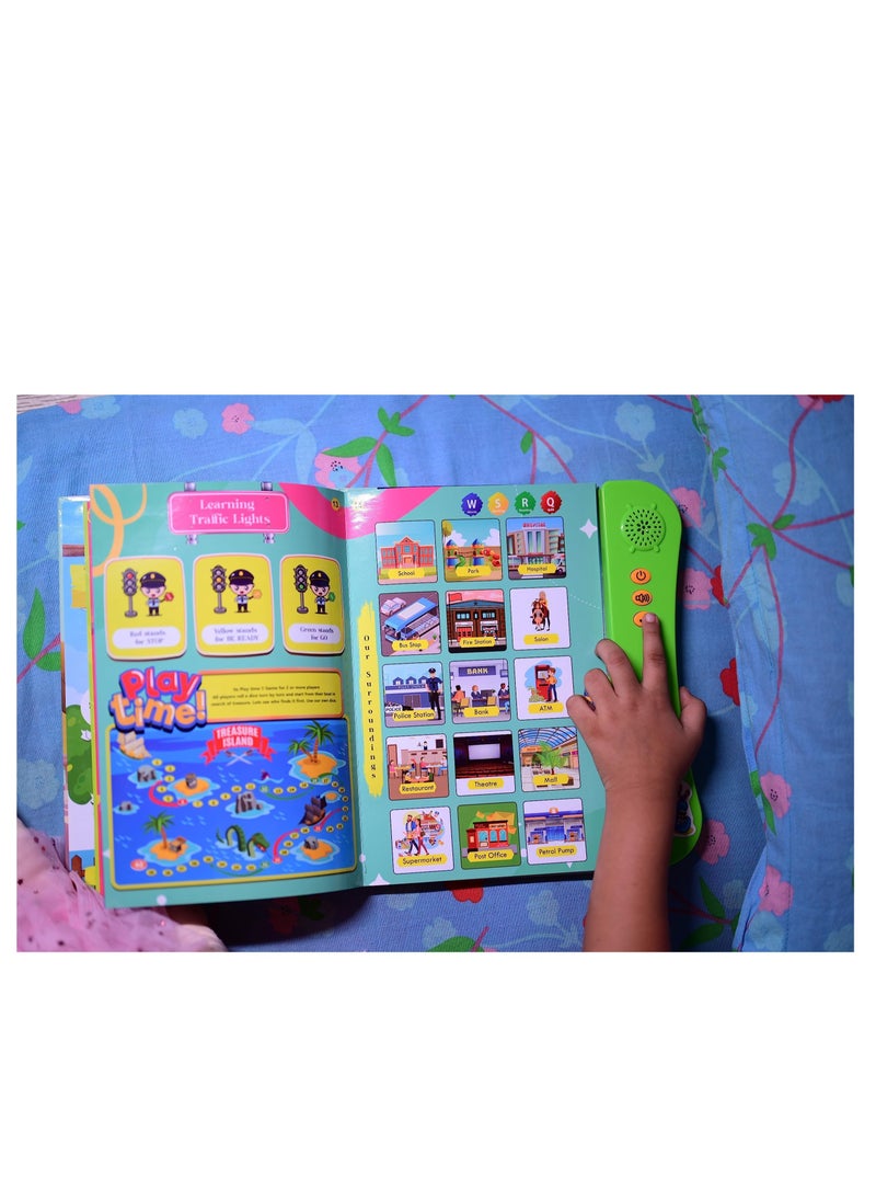 Kiddale - Pack of 2 Musical Interactive Children Sound Books: My Home to Neighbourhood & English Essentials|Gift for 3+ Yrs Baby|E Learning Book|Smart Intelligent Activity Books|Rhymes|Talking Book - Image 1