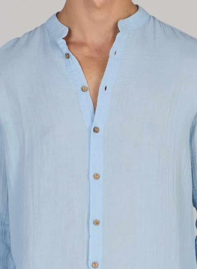 Just Nature Ice Blue Regular Fit Mandarin Collar Resort Shirt for Men | Best Price UAE