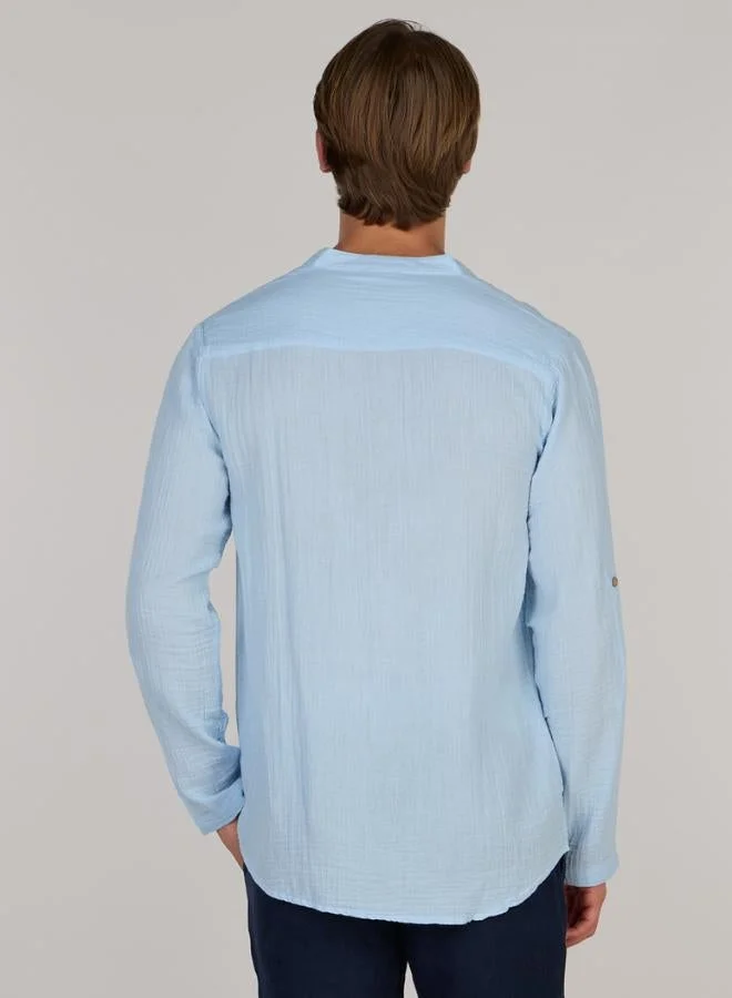 Just Nature Ice Blue Regular Fit Mandarin Collar Resort Shirt for Men | Best Price UAE