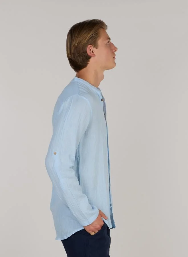 Just Nature Ice Blue Regular Fit Mandarin Collar Resort Shirt for Men | Best Price UAE