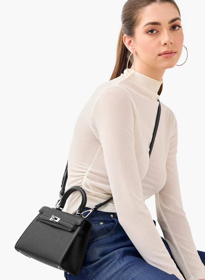 سيليست Solid Satchel Bag with Detachable Strap and Twist Lock Closure