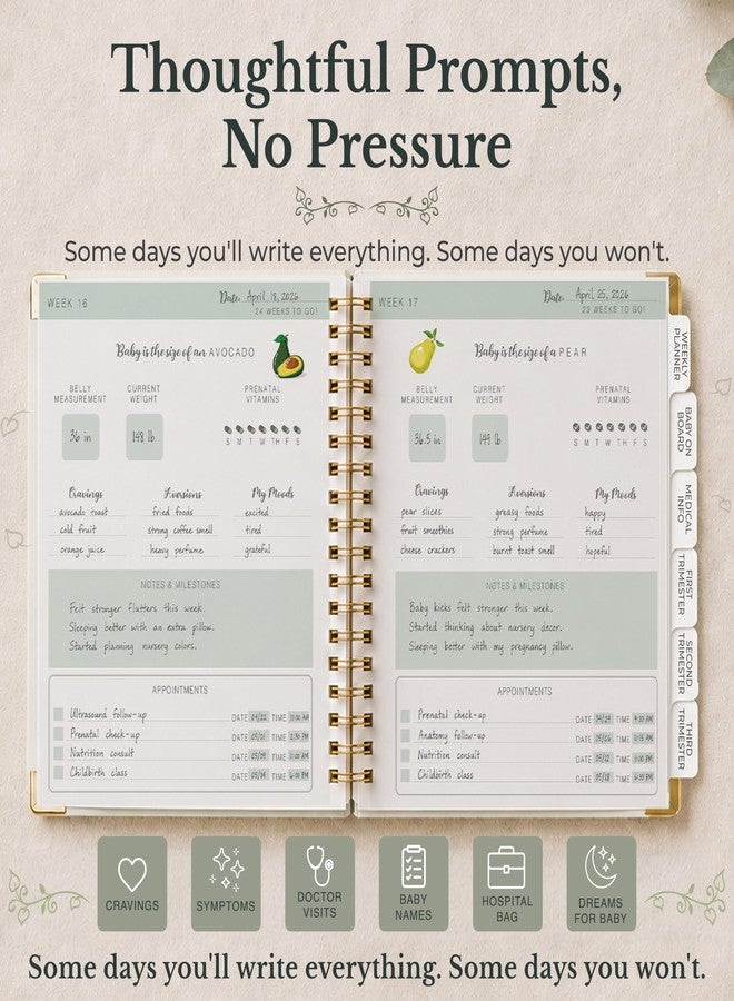 Only Zest Pregnancy Journal & Keepsake Memory Book for First-Time & Expecting Moms - 90-Page Hardcover Pregnancy Book with Ultrasound Pages, Photo Album & Keepsake Pocket - Maternity Scrapbook - Image 3