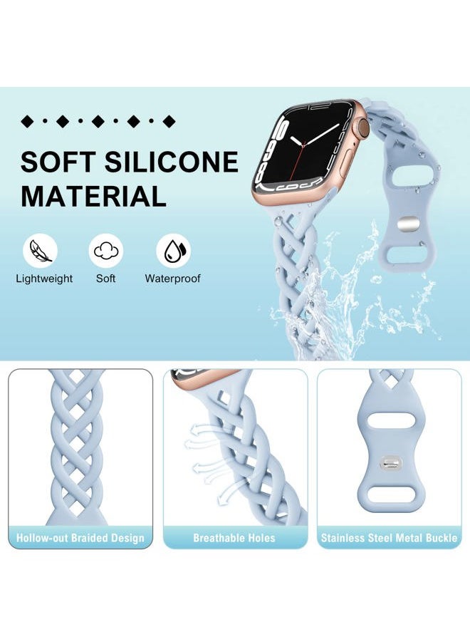Bandiction - Braided Silicone Bands Compatible with Apple Watch 38mm 40mm 41mm 42mm 44mm 45mm 46mm 49mm for Women, Slim Thin Narrow Hollow-out Strap Cute for iWatch Ultra 2 Series 10/SE/9/8/7/6/5/4/3/2/1 Women - Image 1