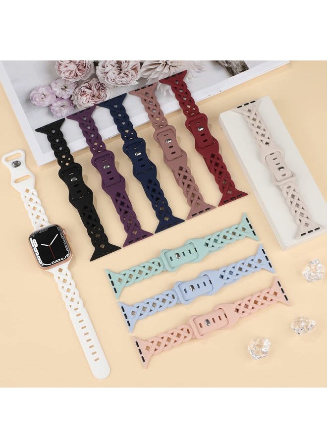 Bandiction - Braided Silicone Bands Compatible with Apple Watch 38mm 40mm 41mm 42mm 44mm 45mm 46mm 49mm for Women, Slim Thin Narrow Hollow-out Strap Cute for iWatch Ultra 2 Series 10/SE/9/8/7/6/5/4/3/2/1 Women - Image 1