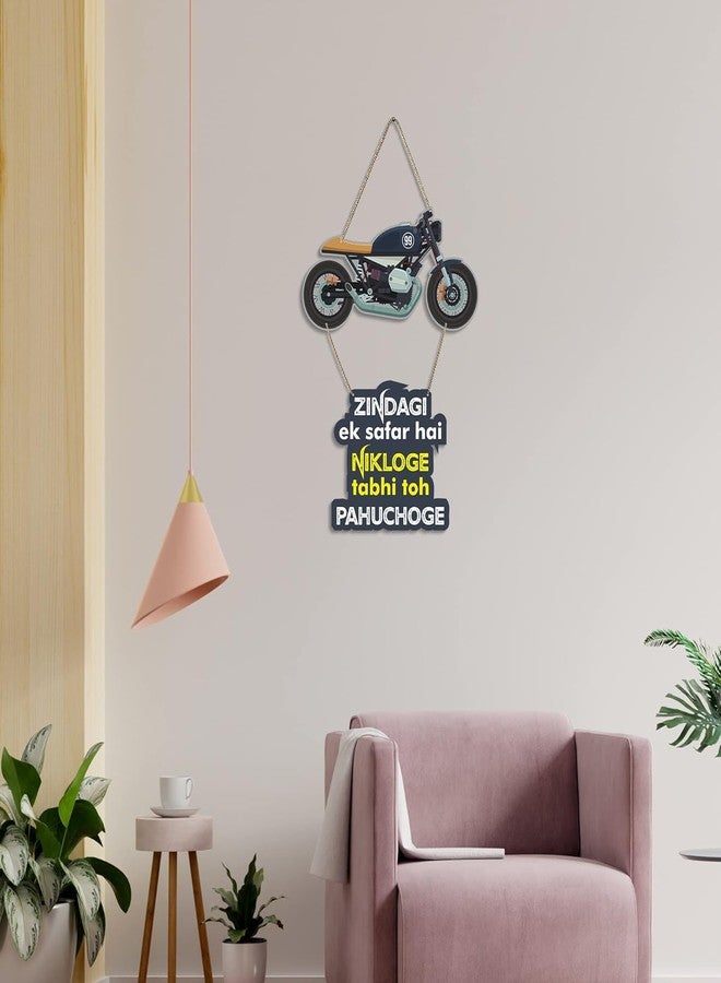CDM Zindagi Ek Safar Hai Motorcycle Wall Hanging | Quirky MDF Wood Decor with Hindi Quote | Travel & Biker Themed Wall Art for Room, Office, Café | Rider Gift (Multicolor) - Image 3