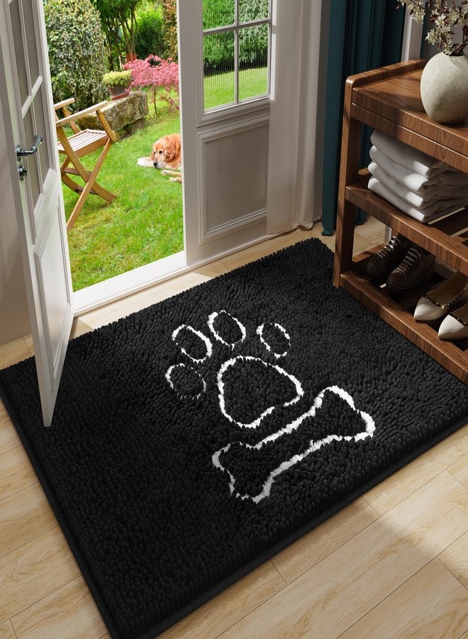 AROGAN سجادة باب من الشنيل الأسود من أروجان، مناسبة للكلاب، للاستخدام الداخلي، قابلة للغسل، مثالية لدخول الأماكن الموحلة والمزدحمة، بتصميم آثار أقدام الكلاب الموحلة، مقاس 30 × 48 بوصة. - Image 1