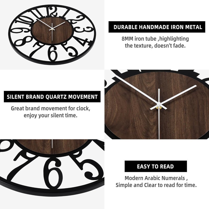 LEIKE Large LED Wall Clocks,Silent,Non Ticking,Battery Operated Rustic Round Modern Big Wood Wall Clock for Living Room, Bedroom,Kitchen,Farmhouse,Office,Home Decor -20" Black,LED,Arabic Number - Image 4