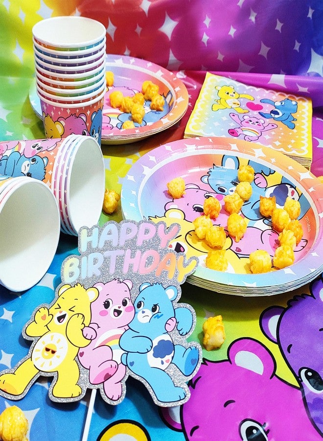 LUV HER Care Bears Birthday Decorations 58Pcs Table Decorations Party Supplies: Paper Plates, Cups Napkins, Table Cloth Cake Topper Rainbow Party Favor Gender Reveal Decor 3+ - Image 2