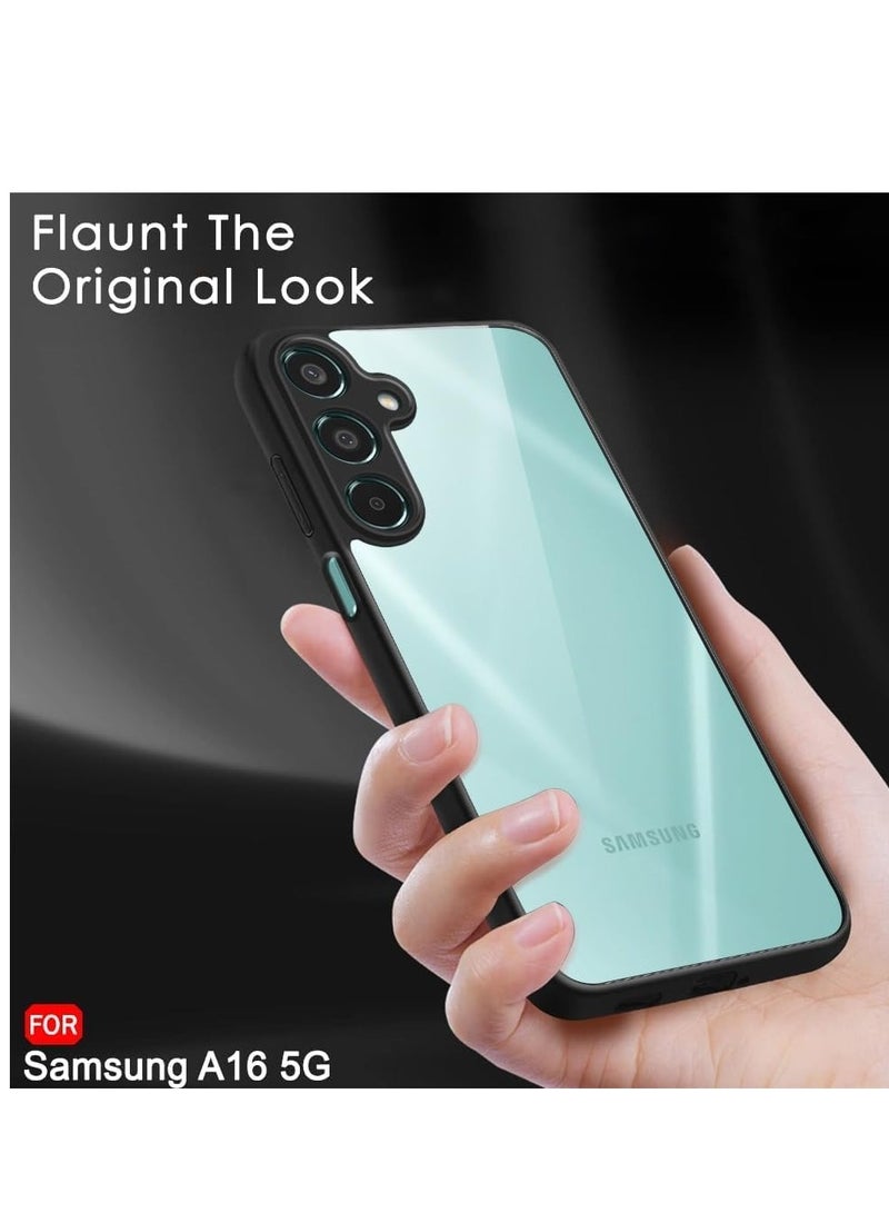متوافق مع حافظة سامسونج جالاكسي A16 الشفافة، مقاومة للصدمات من الدرجة العسكرية ومضادة للاصفرار، حافظة هاتف واقية نحيفة وغطاء كامل من الصدمات مع عدسة الكاميرا الواقية - أسود - Image 2