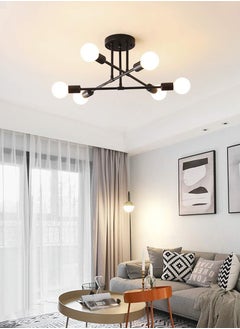 XiuWoo Modern Sputnik Chandelier Ceiling Light Fixture with 6 Lights Black Mid Century Semi Flush Mount Ceiling Lights Fixture for Bedroom, Dining Room, Living Room, Kitchen, E27 Base, Bulbs Not Included  - Image 1