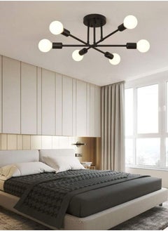 XiuWoo Modern Sputnik Chandelier Ceiling Light Fixture with 6 Lights Black Mid Century Semi Flush Mount Ceiling Lights Fixture for Bedroom, Dining Room, Living Room, Kitchen, E27 Base, Bulbs Not Included  - Image 3