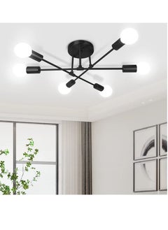XiuWoo Modern Sputnik Chandelier Ceiling Light Fixture with 6 Lights Black Mid Century Semi Flush Mount Ceiling Lights Fixture for Bedroom, Dining Room, Living Room, Kitchen, E27 Base, Bulbs Not Included  - Image 2
