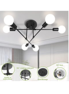 XiuWoo Modern Sputnik Chandelier Ceiling Light Fixture with 6 Lights Black Mid Century Semi Flush Mount Ceiling Lights Fixture for Bedroom, Dining Room, Living Room, Kitchen, E27 Base, Bulbs Not Included  - Image 5