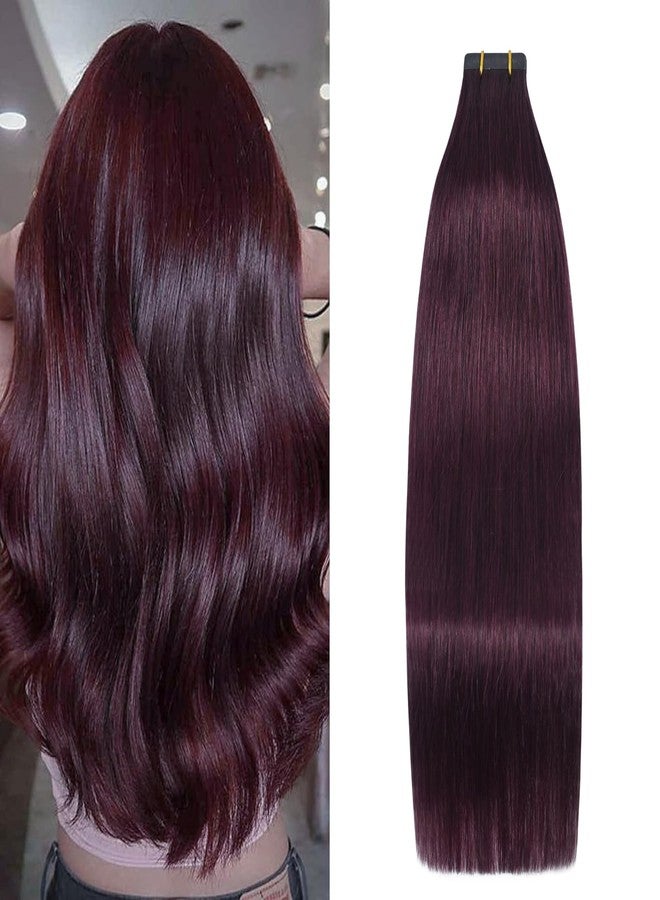 Aison Wine Red Tape in Hair Extensions Remy Human Hair Extensions Silky Straight for Women 20 Pcs/Package(16Inch #99j 30g) - Image 1