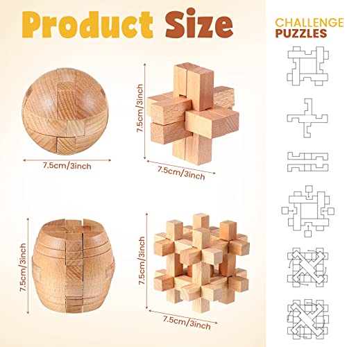 Tuanse 34 Pcs Metal Brain Teaser Puzzles for Kids Adult 3D Wooden Mind Games Puzzle Cube Wooden Brain Games Block Metal Wire Unlock Interlock Game Educational Logic Mind Desktop Toys - Image 5