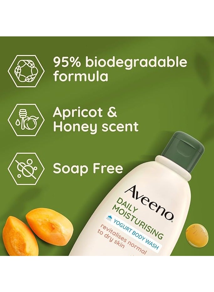 Aveeno Daily Moisturising Yogurt Body Wash (2x 300ml), Gentle Body Wash with Soothing Colloidal Oatmeal and Probiotic Greek Yogurt, Apricot and Honey - Image 2