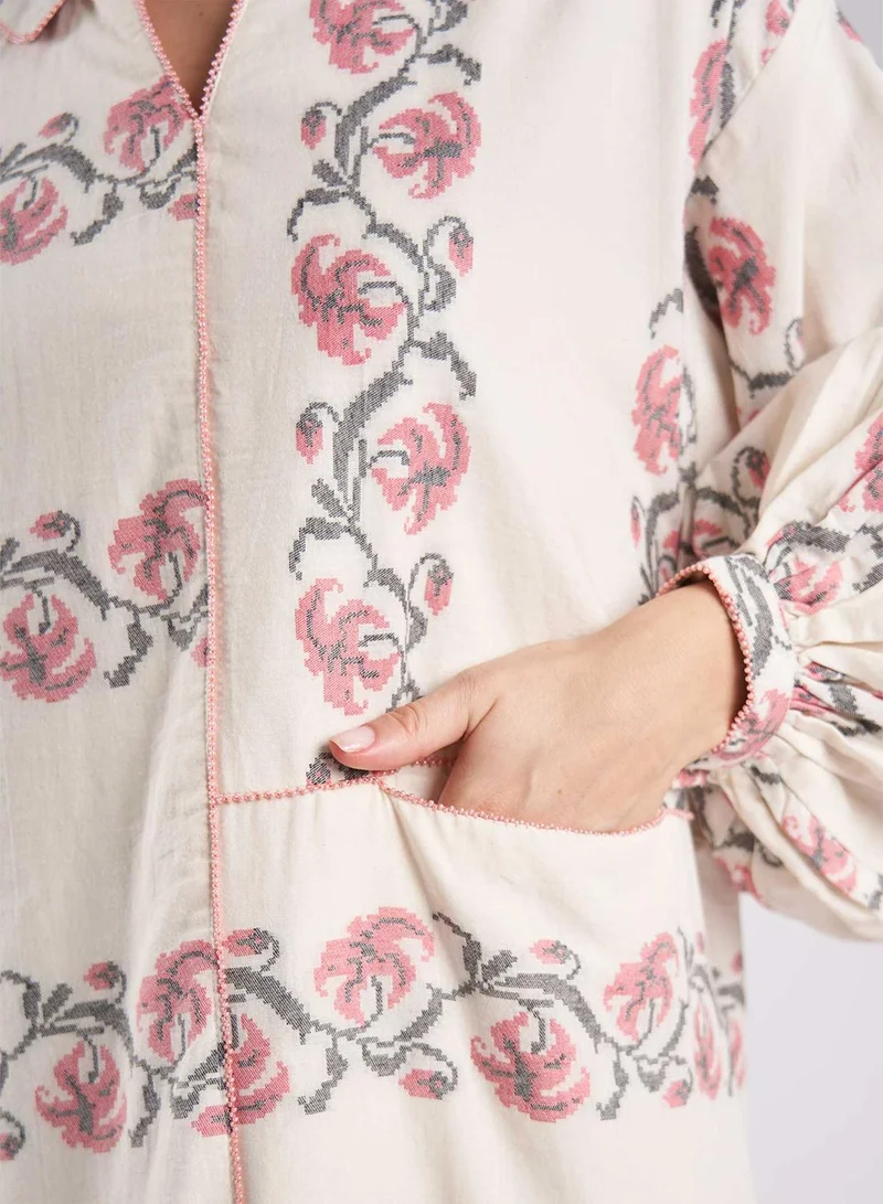 KASHKHA Cotton Jacquard Handloom Floral Print Jalabiya