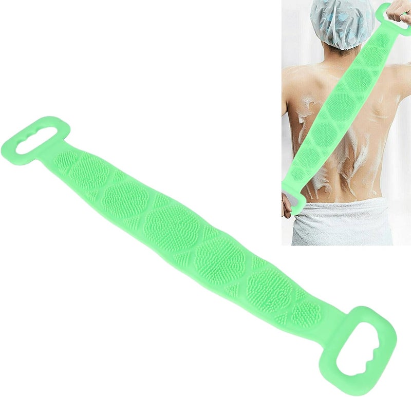 klarako Silicone Back Scrubber, Double Sided Bath Shower Exfoliating Back Cleaning Belt, powerful body cleaning Strap cleansing pores, preventing acne from clogging back pores for Men Women(green) - Image 1