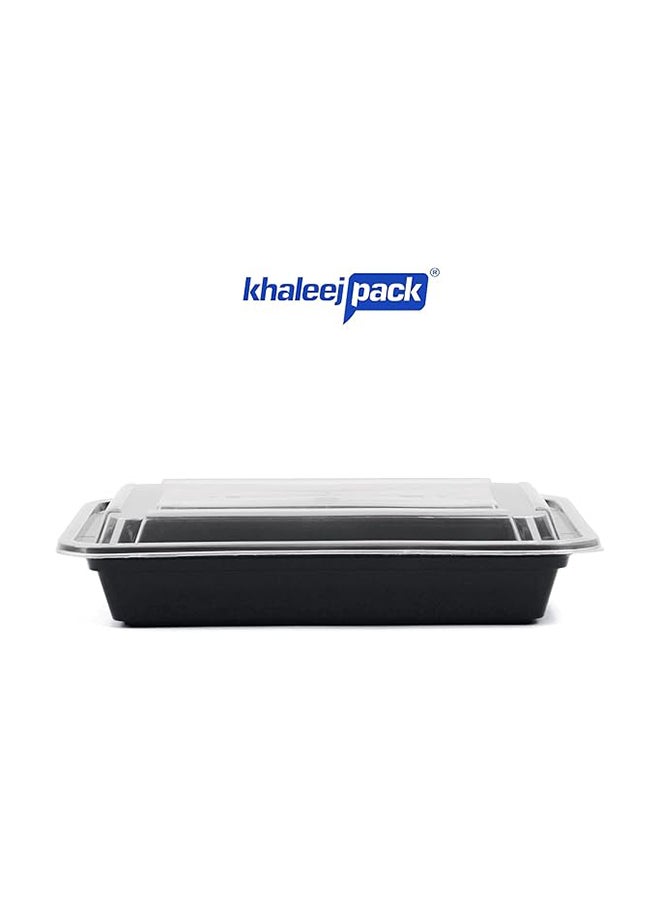 Khaleej Pack 58 oz-5 Pcs Black-Base clear Microwave container with lids - rectanglular  Disposable food storage container with lids - Image 2