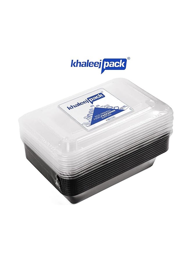Khaleej Pack 58 oz-5 Pcs Black-Base clear Microwave container with lids - rectanglular  Disposable food storage container with lids - Image 3