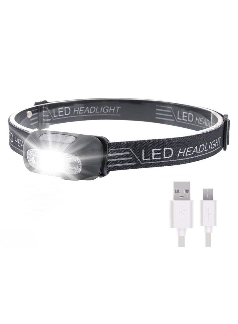 كشاف رأس LED قابل لإعادة الشحن – خفيف الوزن ومقاوم للماء للأطفال والكبار – 5 أوضاع إضاءة  – مثالي للتخييم والجري والصيد - Image 1