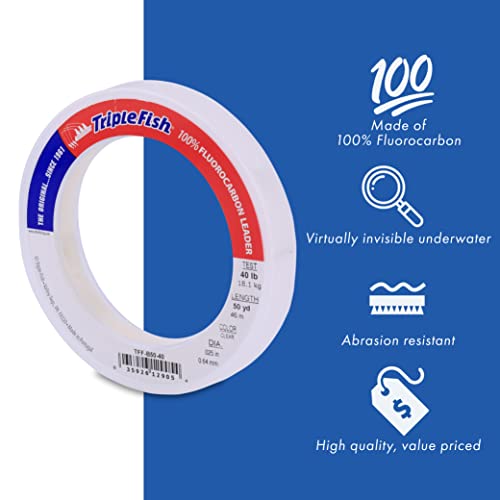 Triple Fish 100% Fluorocarbon Leader, 100 lb / 45.3 kg Test, 0.042 in / 1.07 mm Dia, Clear, 50 yd / 46 m - Image 2