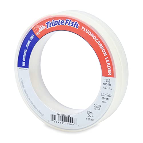 Triple Fish 100% Fluorocarbon Leader, 100 lb / 45.3 kg Test, 0.042 in / 1.07 mm Dia, Clear, 50 yd / 46 m - Image 1