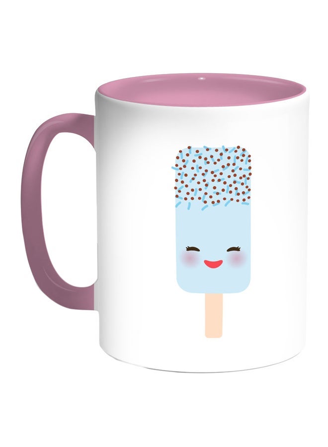 RYN Cartoon Ice Cream Printed Coffee Mug Blue/White/Pink 11ounce