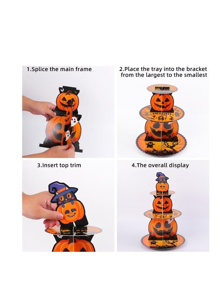 Cupcake Stand, 3-Tier Cardboard Cake Display Stand for Halloween Party, Halloween Pumpkin Decoration Dessert Tower, Round Paperboard Dessert Stand Candy Cupcake Holder, Buffet Food Serve Tray Platter - Image 3