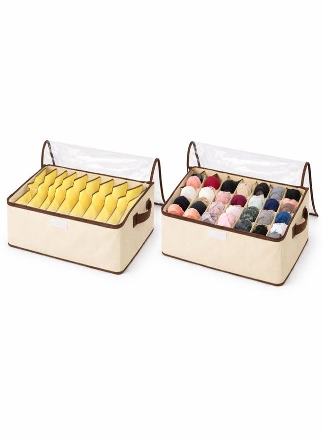 Nibbler® Foldable Clothes Organizer Box with 10 Compartments, Transparent Cover, Storage Bag with Handle for Saree, Lingerie & Innerwear, Wardrobe Organizer for Men & Women - Image 1